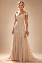 Satin A Line Round Neck Ruched Pleats Mother of the Bride & Groom Dresses (SHI22500952)