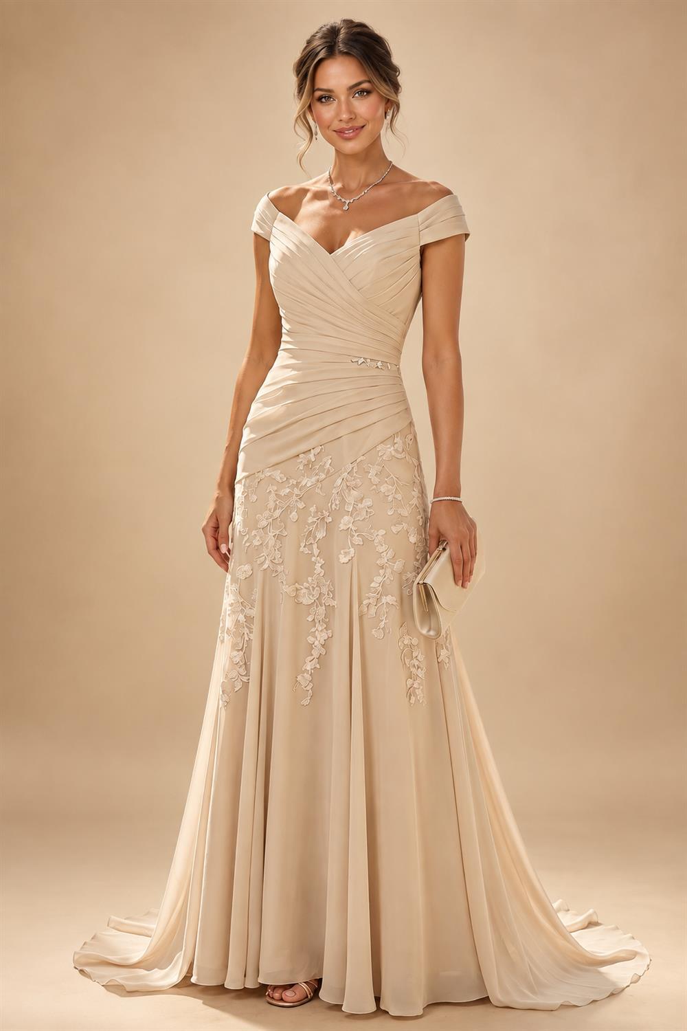 Lace V-Neck Floor-Length Mother of the Bride & Groom Dresses for Women with Ruffles (SHI22501076)