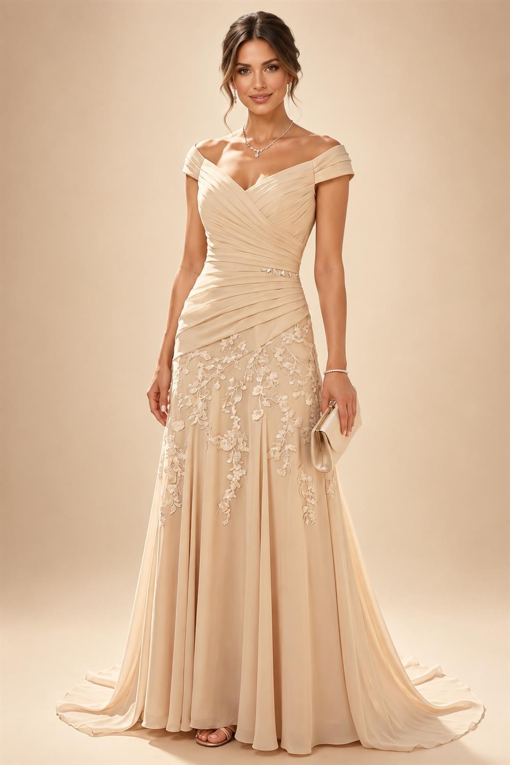 A-Line Chiffon Tiered Ruffles Mother of the Bride & Groom Dresses with Ruched Waist (SHI22500724)