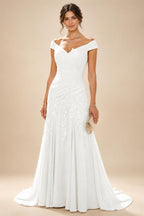 Chiffon Lace A-Line/Princess Off Shoulder Long Mother of the Bride & Groom Dresses with Ruched Waist & Sweep Train (SHI22501250)