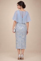Jacquard Sheath/Column V-Neck Tea-Length Mother of the Bride & Groom Dresses for Women (SHI22501292)