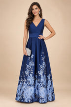 Floral Print A-Line/Princess V-Neck Tea-Length Mother of the Bride & Groom Dresses with Ruched Waist & Pockets (SHI22501150)