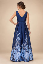 Floral Print A-Line/Princess V-Neck Tea-Length Mother of the Bride & Groom Dresses with Ruched Waist & Pockets (SHI22501150)