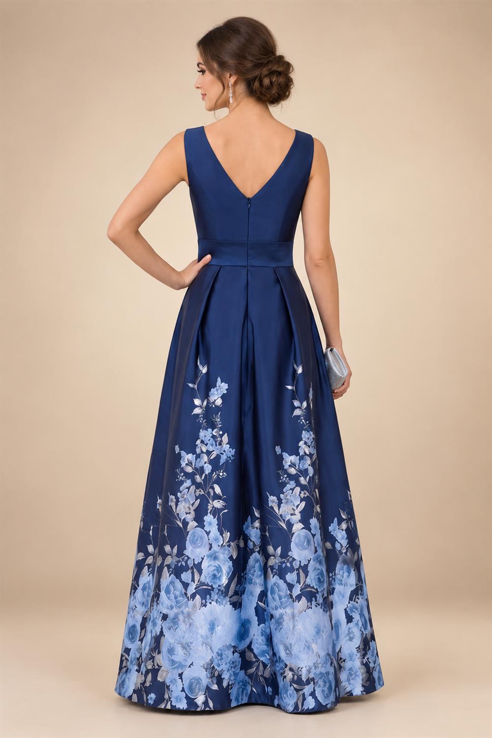 Floral Print A-Line/Princess V-Neck Tea-Length Mother of the Bride & Groom Dresses with Ruched Waist & Pockets (SHI22501150)