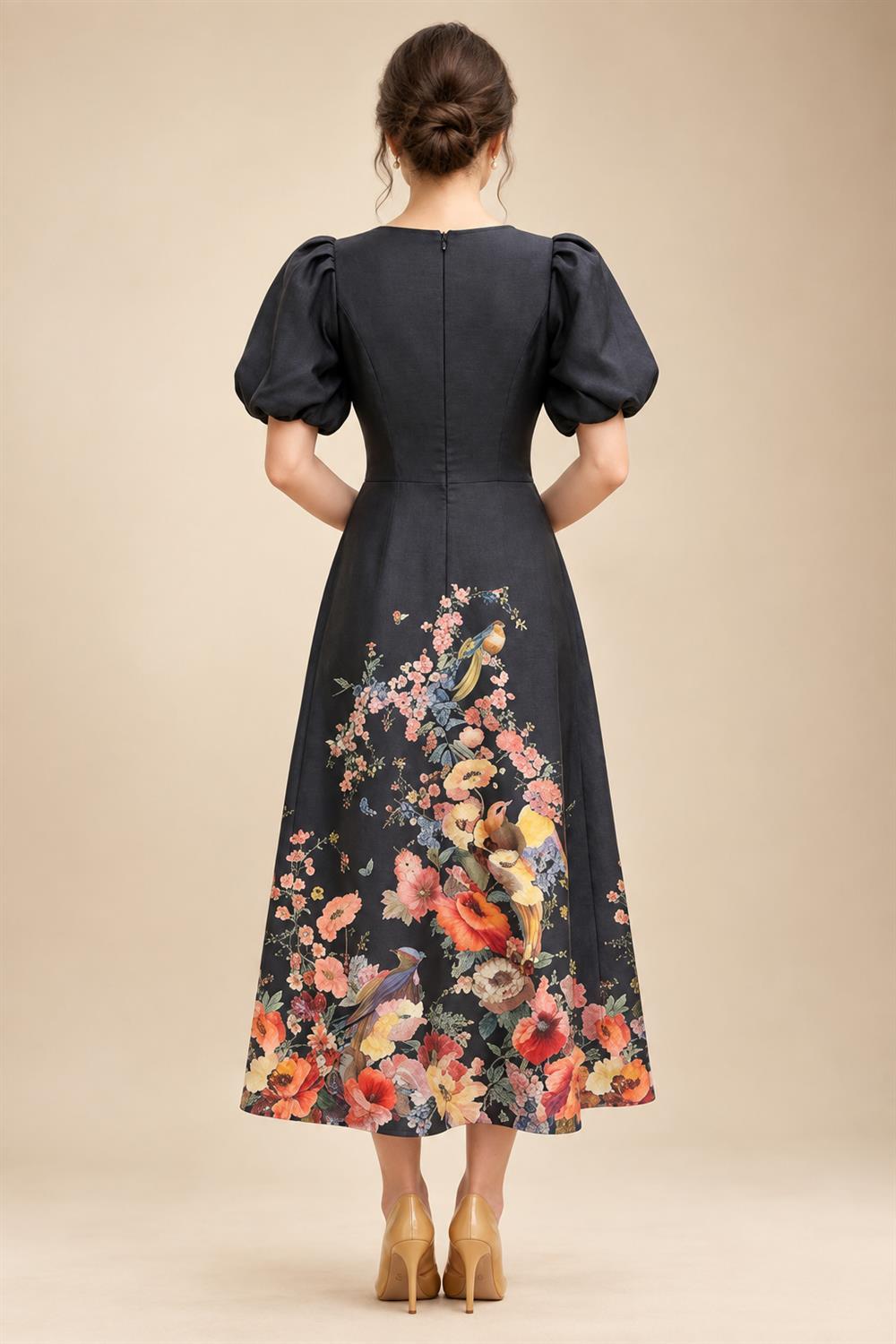 Floral Print A-Line/Princess V-Neck Tea-Length Mother of the Bride & Groom Dresses with Ruched Waist & Pockets (SHI22501150)