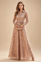 Sequin Floral A-Line/Princess V-Neck Floor-Length Mother of the Bride & Groom Dresses with 3D Flowers & Pleats (SHI22501350)