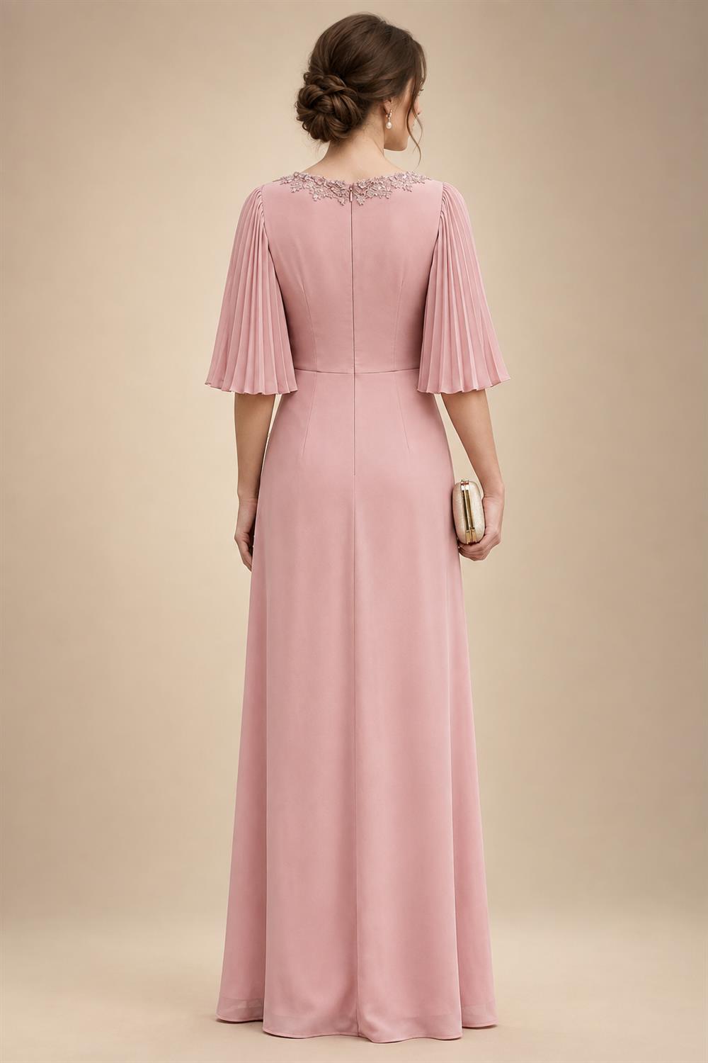 Satin A Line Round Neck Ruched Pleats Mother of the Bride & Groom Dresses (SHI22500952)