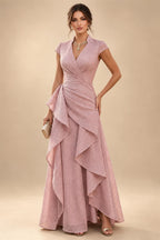 A-Line Chiffon Tiered Ruffles Mother of the Bride & Groom Dresses with Ruched Waist (SHI22500724)