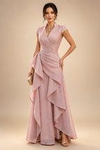 Sequin Floral A-Line/Princess V-Neck Floor-Length Mother of the Bride & Groom Dresses with 3D Flowers & Pleats (SHI22501348)