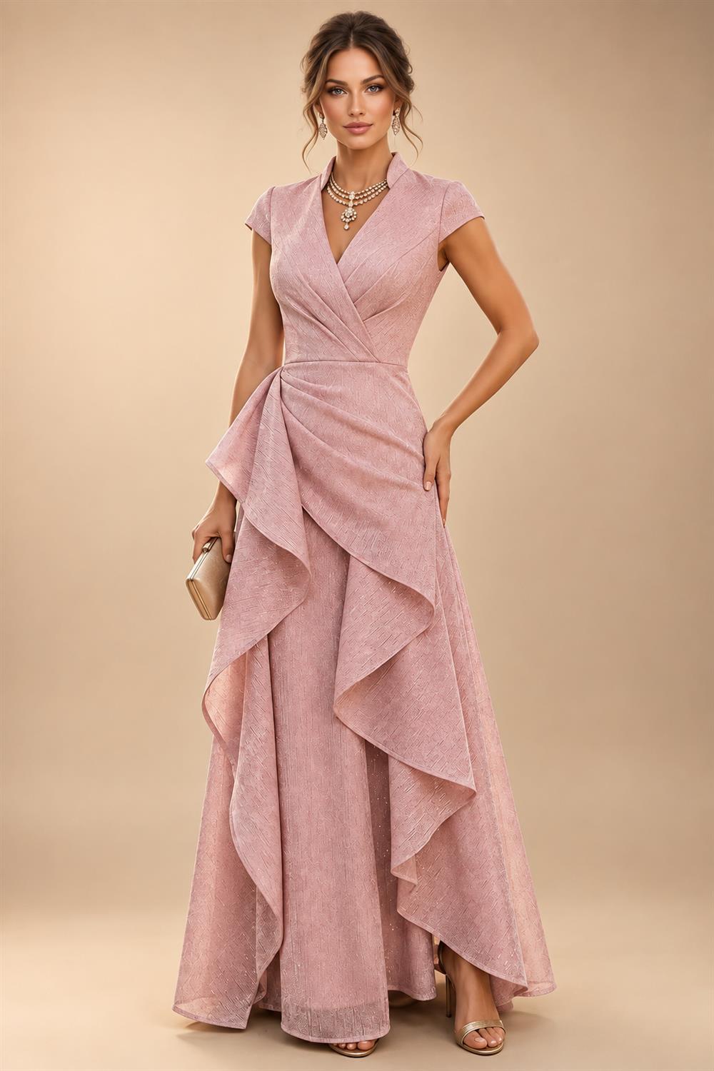 A-Line/Princess V-Neck Floor-Length Mother of the Bride & Groom Dresses with Ruffles & Ruched Waist (SHI22501284)