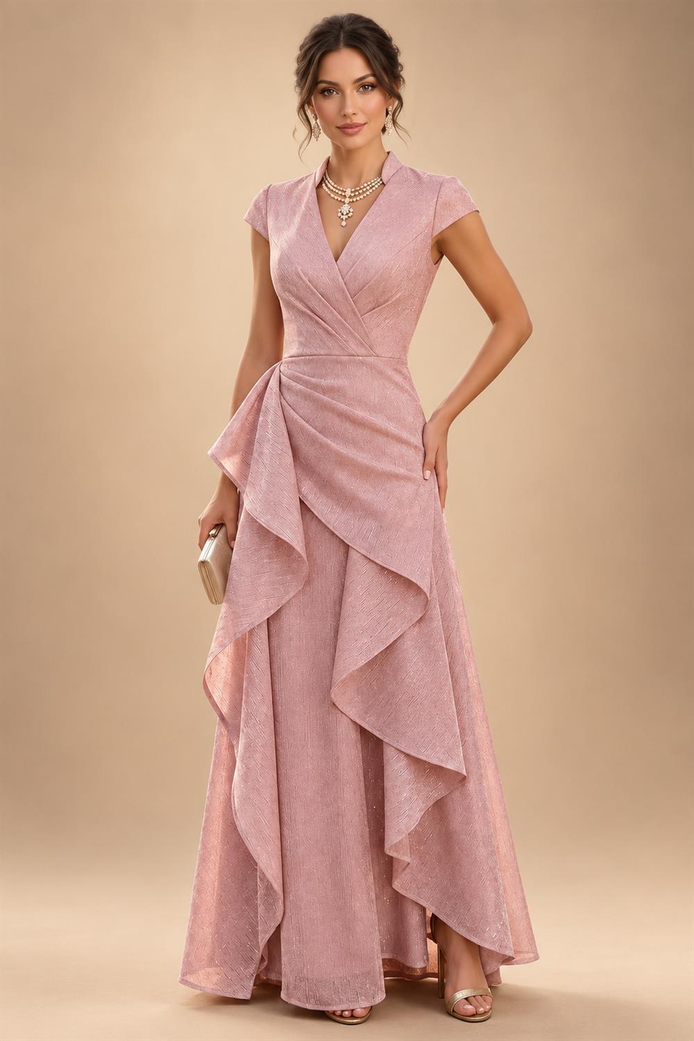 A-Line/Princess V-Neck Floor-Length Mother of the Bride & Groom Dresses with Ruffles & Ruched Waist (SHI22501284)