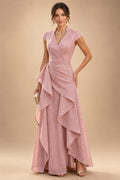 A-Line/Princess V-Neck Floor-Length Mother of the Bride & Groom Dresses with Ruffles & Ruched Waist (SHI22501284)