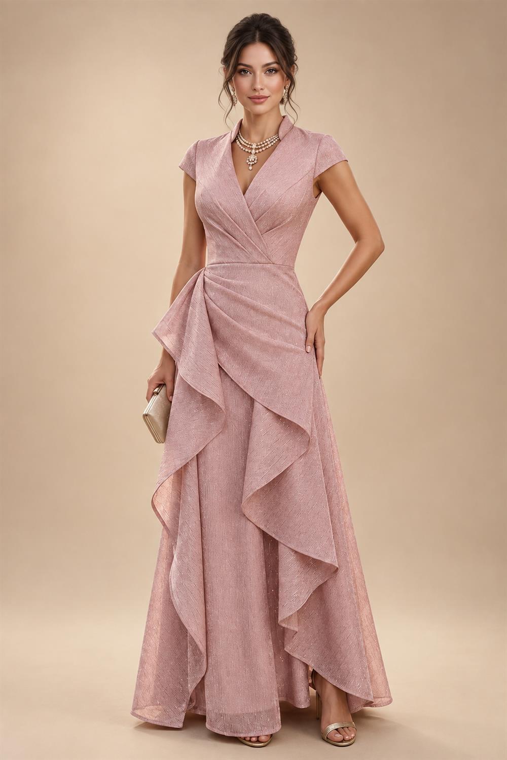 Satin A Line Round Neck Ruched Pleats Mother of the Bride & Groom Dresses (SHI22500952)