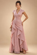 A-Line/Princess V-Neck Chiffon Floor-Length Mother of the Bride & Groom Dresses with Lace Appliques, Sequin & Ruffles (SHI22501608)