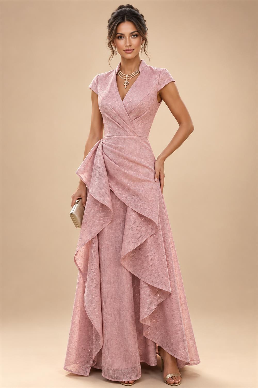 A-Line Chiffon Floral Print 3/4 Cape Sleeves Tiered Mother of the Bride & Groom Dresses with Beaded Waist Embellishment (SHI22500669)