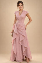 A-Line Chiffon 3/4 Flutter Sleeves Mother of the Bride & Groom Dresses with Beaded Lace Embroidered Bodice (SHI22500645)