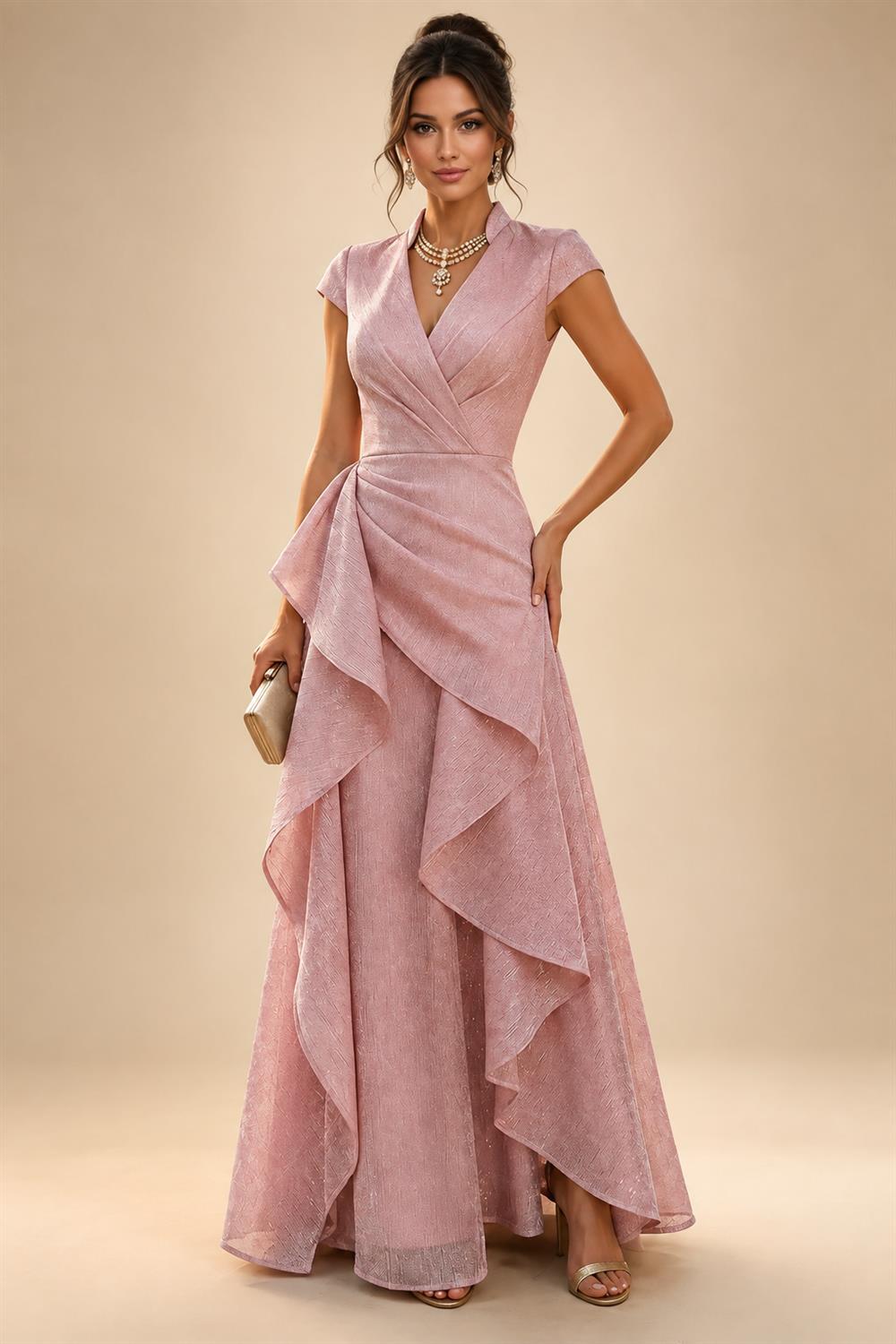 Sequin Floral A-Line/Princess V-Neck Floor-Length Mother of the Bride & Groom Dresses with 3D Flowers & Pleats (SHI22501350)