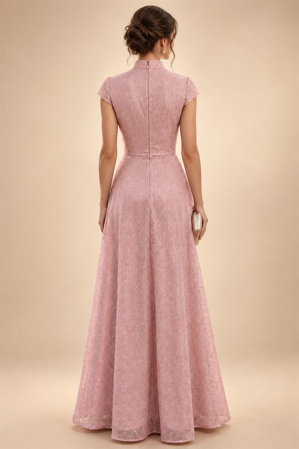 A-Line/Princess Scoop Neck Chiffon Maxi Mother of the Bride & Groom Dresses with Lace Appliques, Sweep Train & Pleats (SHI22501636)