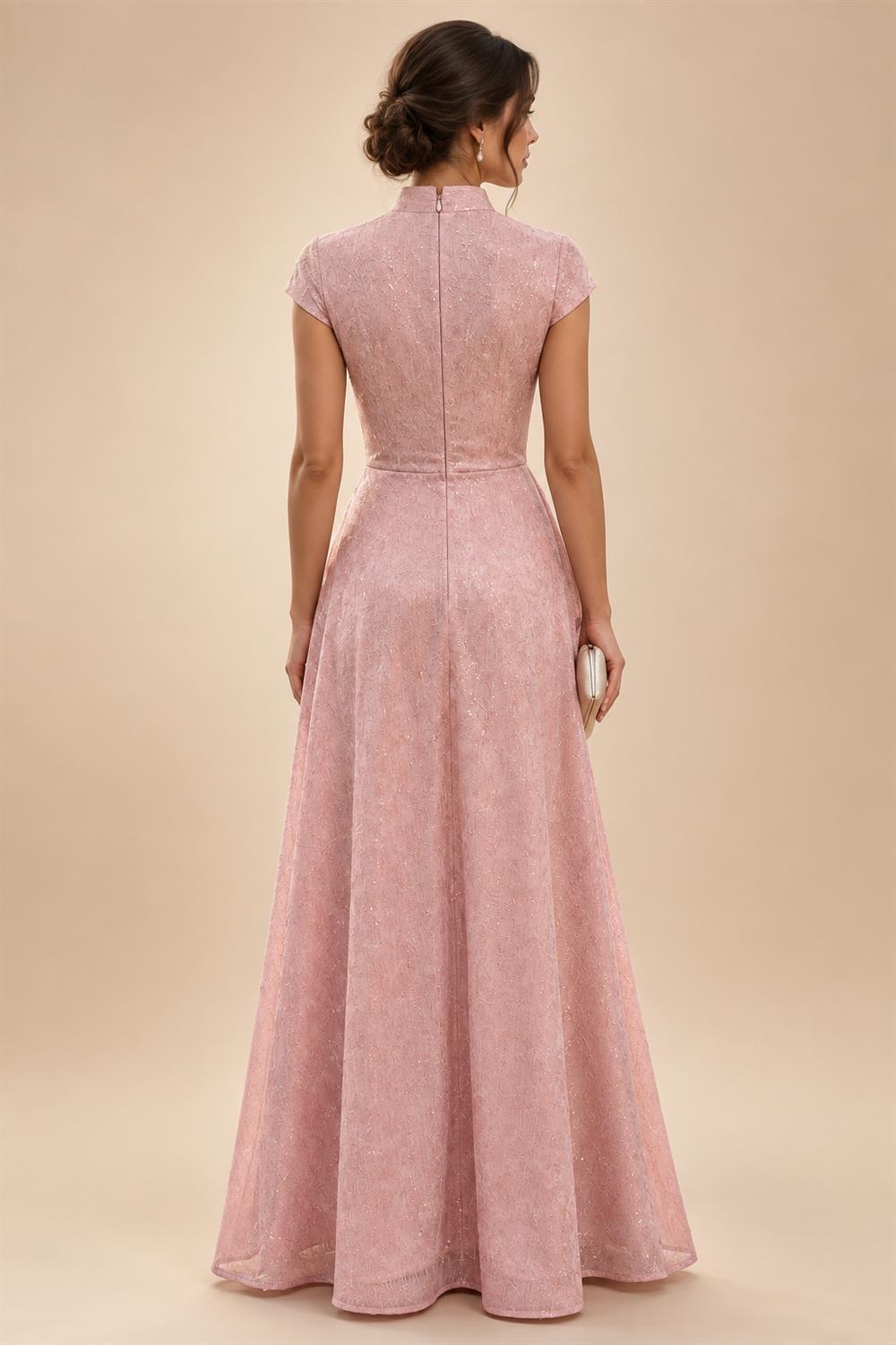 Jacquard A-Line/Princess V-Neck Tea-Length Mother of the Bride & Groom Dresses with Ruched Waist (SHI22501056)