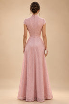 A-Line Satin V-Neck 3/4 Sleeve Mother of the Bride Dresses Floor-Length Ball Gown with Applique (SHI22500294)