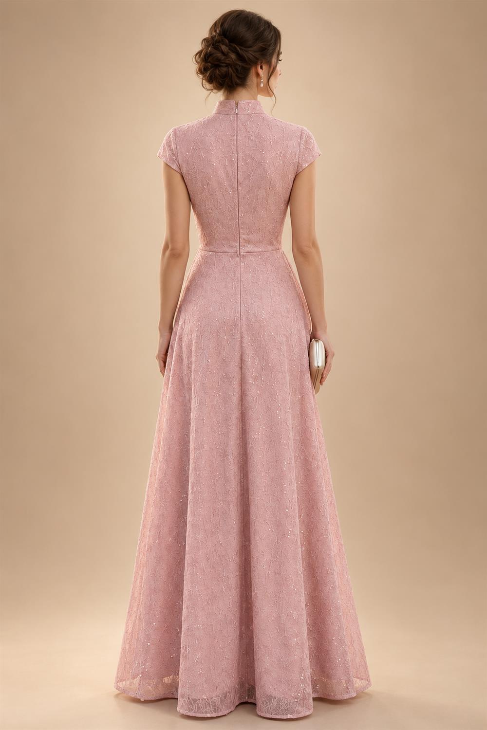 A-Line Chiffon 3/4 Flutter Sleeves Mother of the Bride & Groom Dresses with Beaded Lace Embroidered Bodice (SHI22500645)