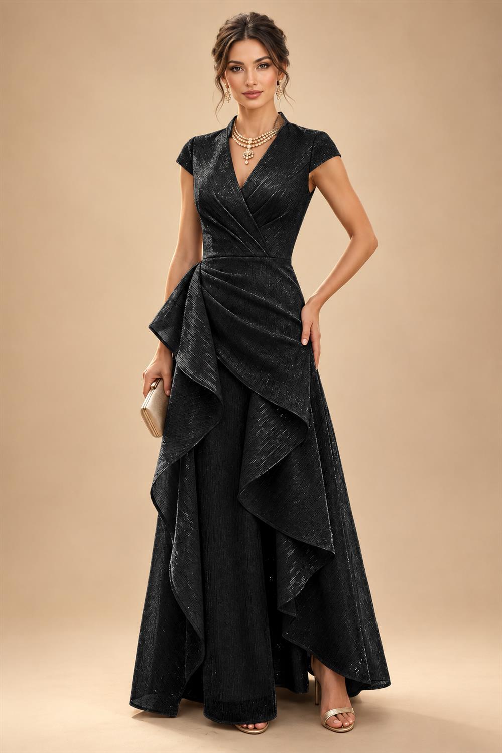 A-Line/Princess V-Neck Floor-Length Mother of the Bride & Groom Dresses with Ruffles & Ruched Waist (SHI22501284)