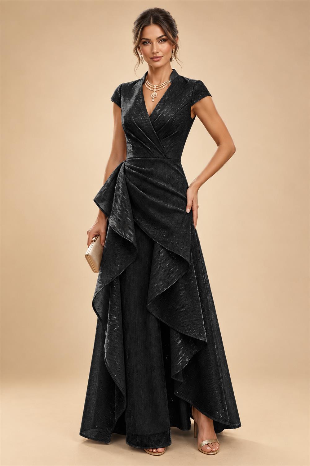 A-Line/Princess V-Neck Floor-Length Mother of the Bride & Groom Dresses with Ruffles & Ruched Waist (SHI22501284)