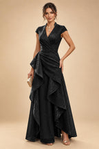 A-Line/Princess V-Neck Floor-Length Mother of the Bride & Groom Dresses with Ruffles & Ruched Waist (SHI22501284)