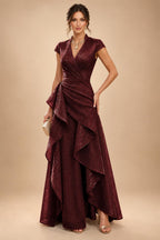 A-Line/Princess V-Neck Floor-Length Mother of the Bride & Groom Dresses with Ruffles & Ruched Waist (SHI22501284)