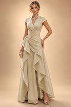 A-Line/Princess V-Neck Floor-Length Mother of the Bride & Groom Dresses with Ruffles & Ruched Waist (SHI22501284)