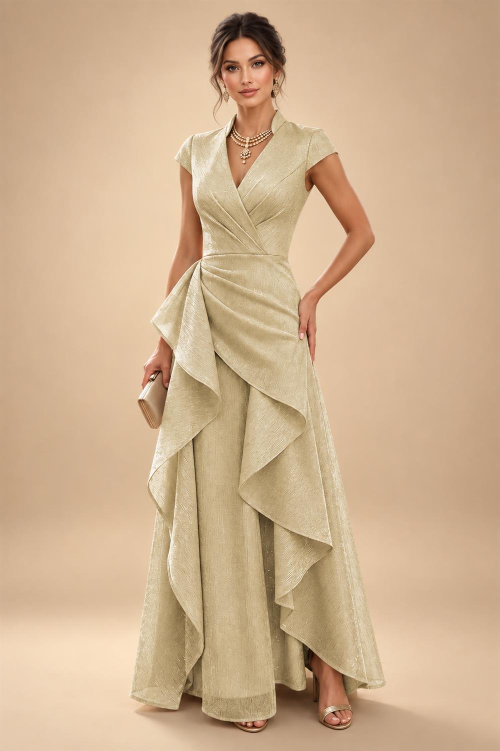 A-Line/Princess V-Neck Floor-Length Mother of the Bride & Groom Dresses with Ruffles & Ruched Waist (SHI22501284)