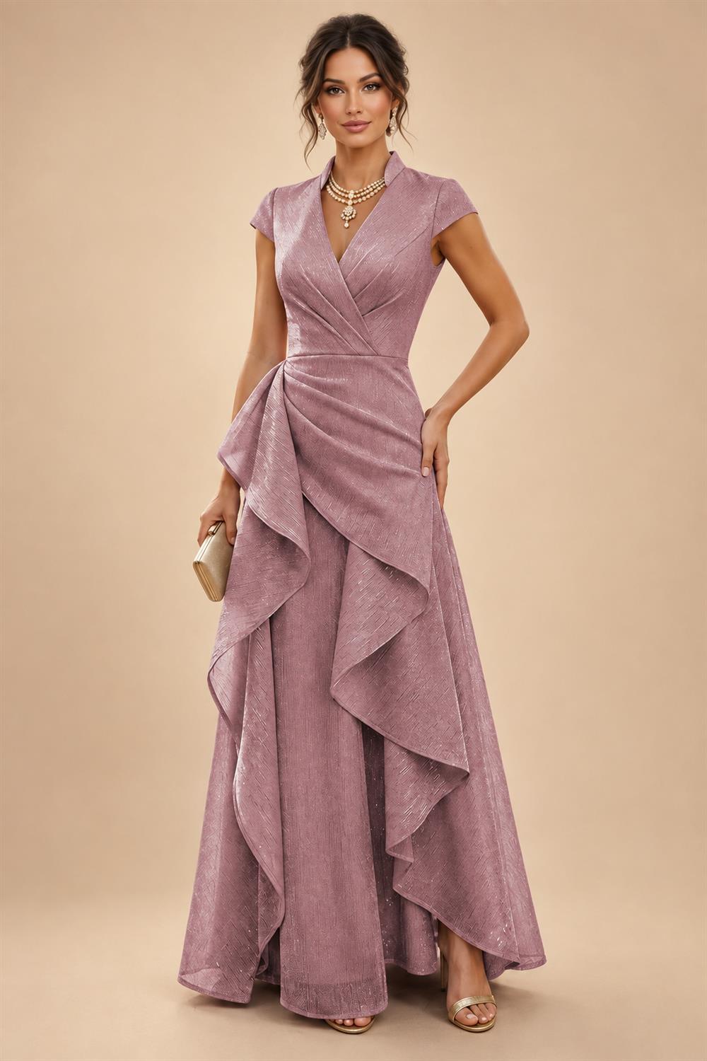A-Line/Princess V-Neck Floor-Length Mother of the Bride & Groom Dresses with Ruffles & Ruched Waist (SHI22501284)