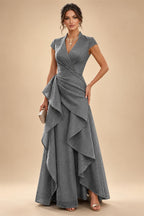A-Line/Princess V-Neck Floor-Length Mother of the Bride & Groom Dresses with Ruffles & Ruched Waist (SHI22501284)