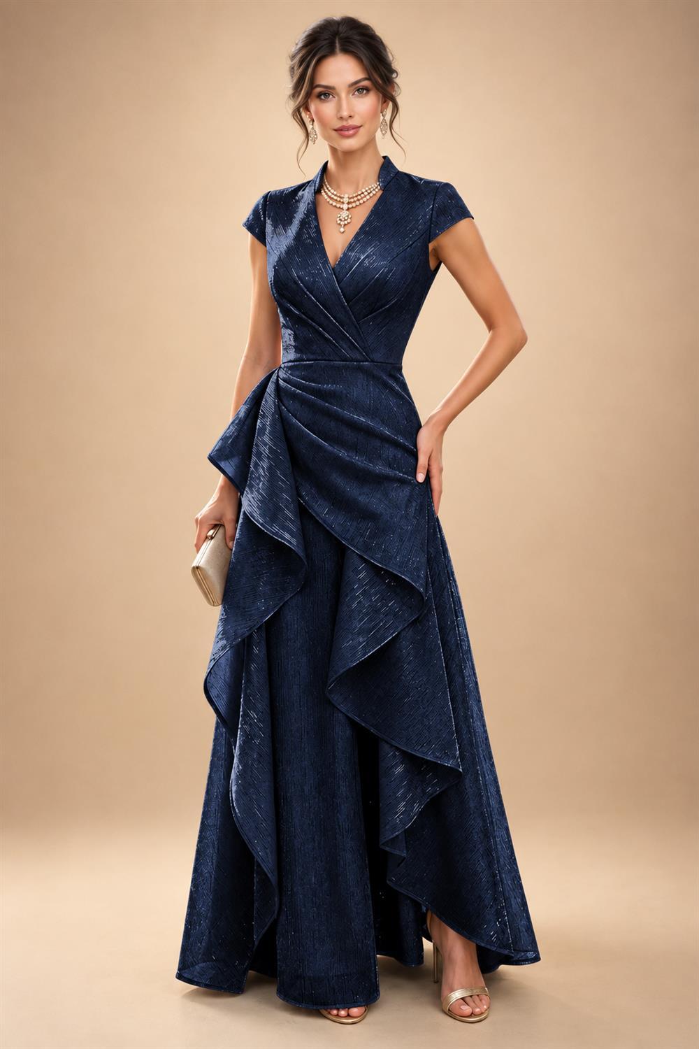 A-Line/Princess V-Neck Floor-Length Mother of the Bride & Groom Dresses with Ruffles & Ruched Waist (SHI22501284)