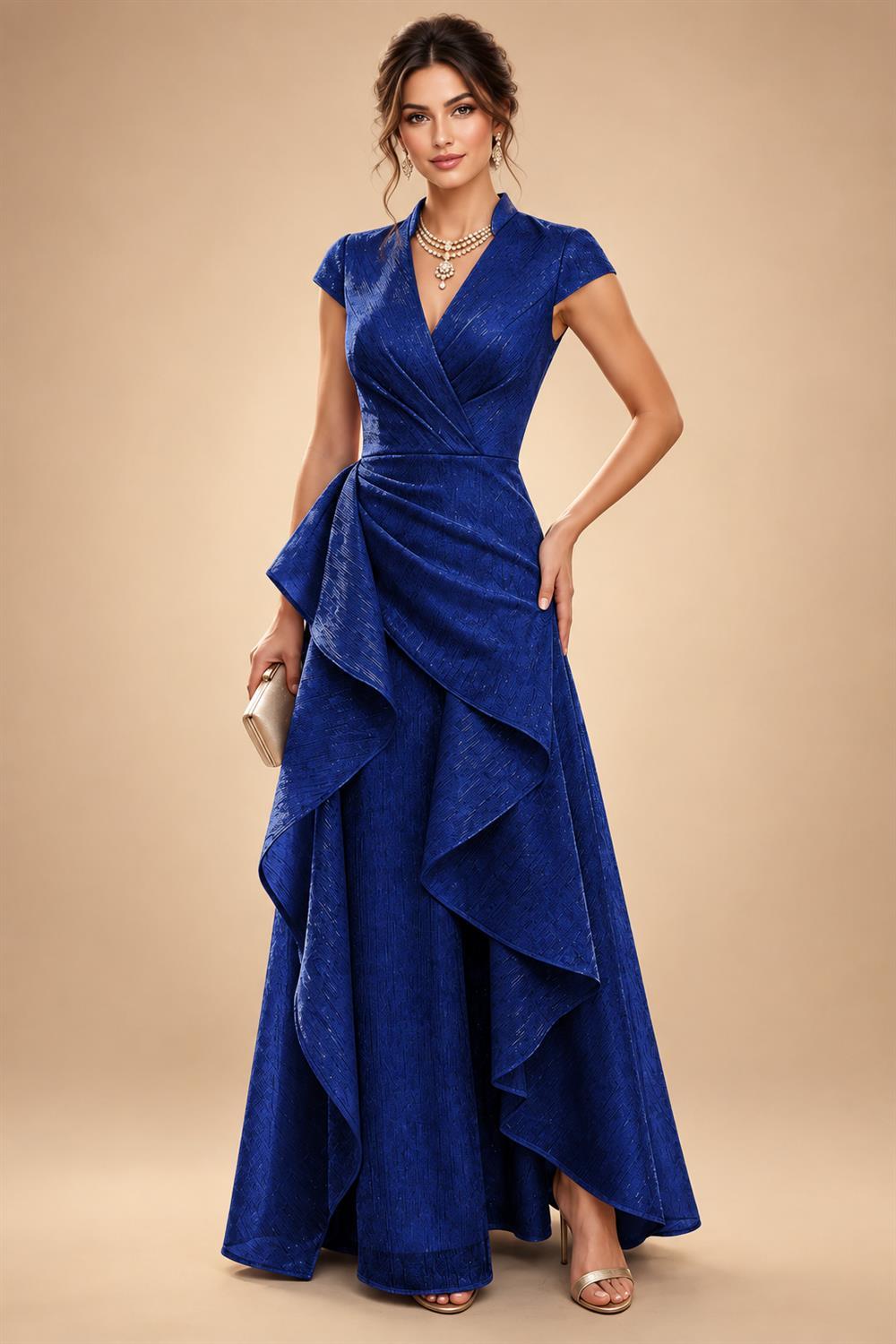 A-Line/Princess V-Neck Floor-Length Mother of the Bride & Groom Dresses with Ruffles & Ruched Waist (SHI22501284)