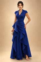 A-Line/Princess V-Neck Floor-Length Mother of the Bride & Groom Dresses with Ruffles & Ruched Waist (SHI22501284)