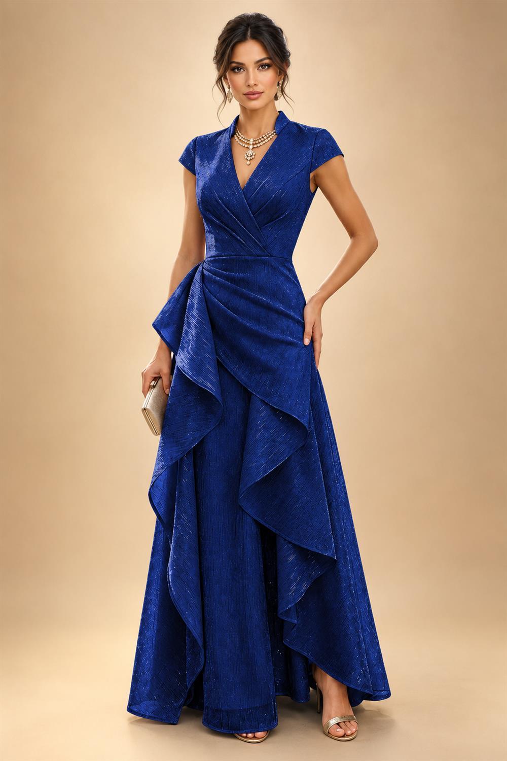 A-Line/Princess V-Neck Floor-Length Mother of the Bride & Groom Dresses with Ruffles & Ruched Waist (SHI22501284)