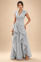 A-Line/Princess V-Neck Floor-Length Mother of the Bride & Groom Dresses with Ruffles & Ruched Waist (SHI22501284)