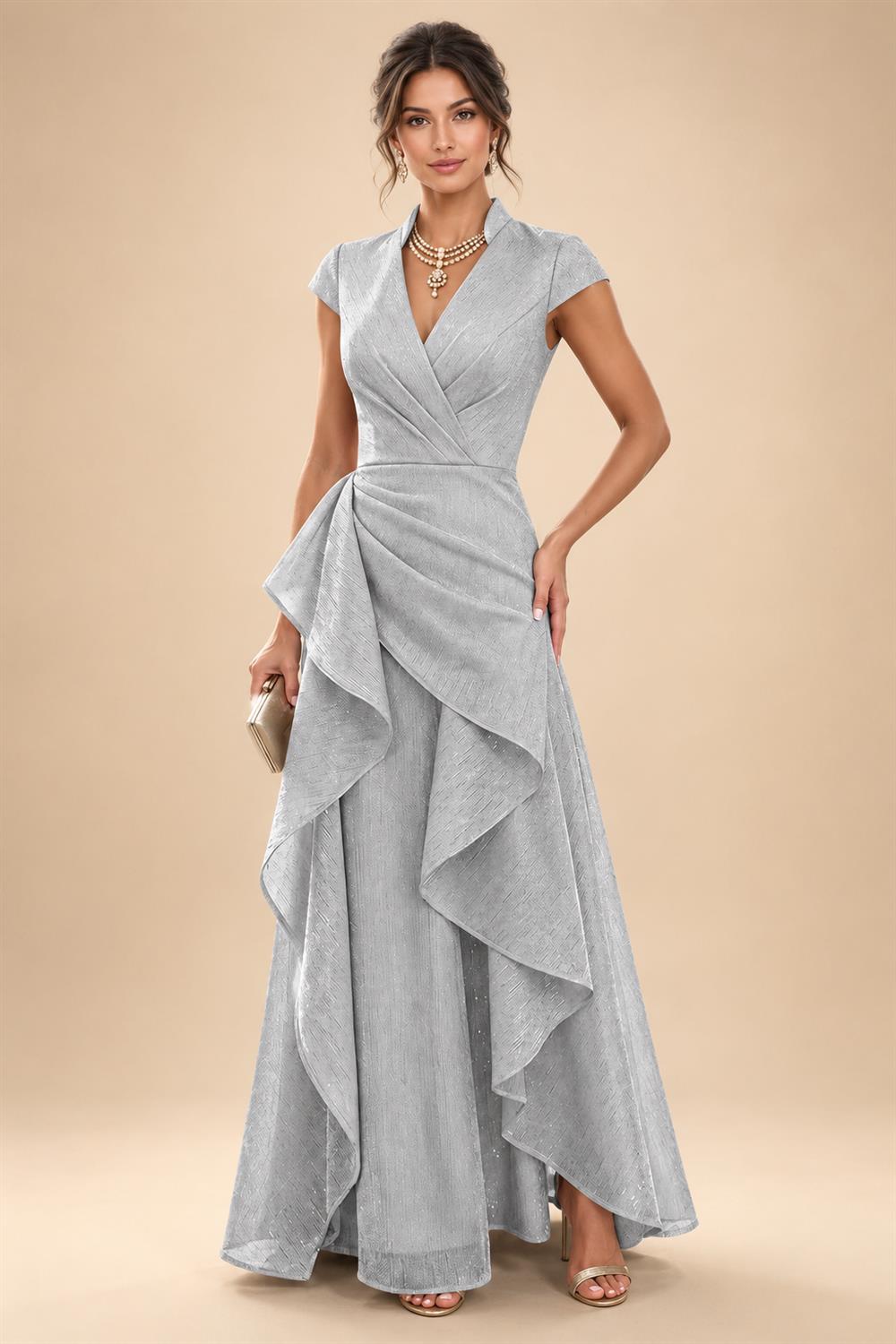 A-Line/Princess V-Neck Floor-Length Mother of the Bride & Groom Dresses with Ruffles & Ruched Waist (SHI22501284)