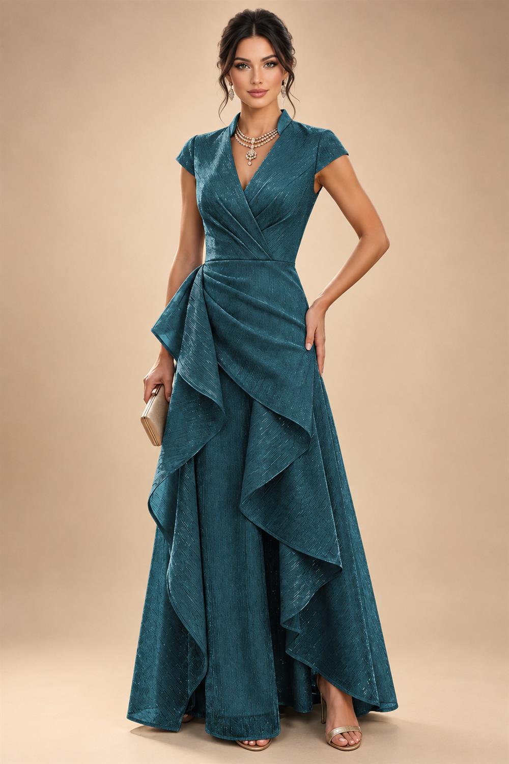 A-Line/Princess V-Neck Floor-Length Mother of the Bride & Groom Dresses with Ruffles & Ruched Waist (SHI22501284)
