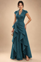 A-Line/Princess V-Neck Floor-Length Mother of the Bride & Groom Dresses with Ruffles & Ruched Waist (SHI22501284)