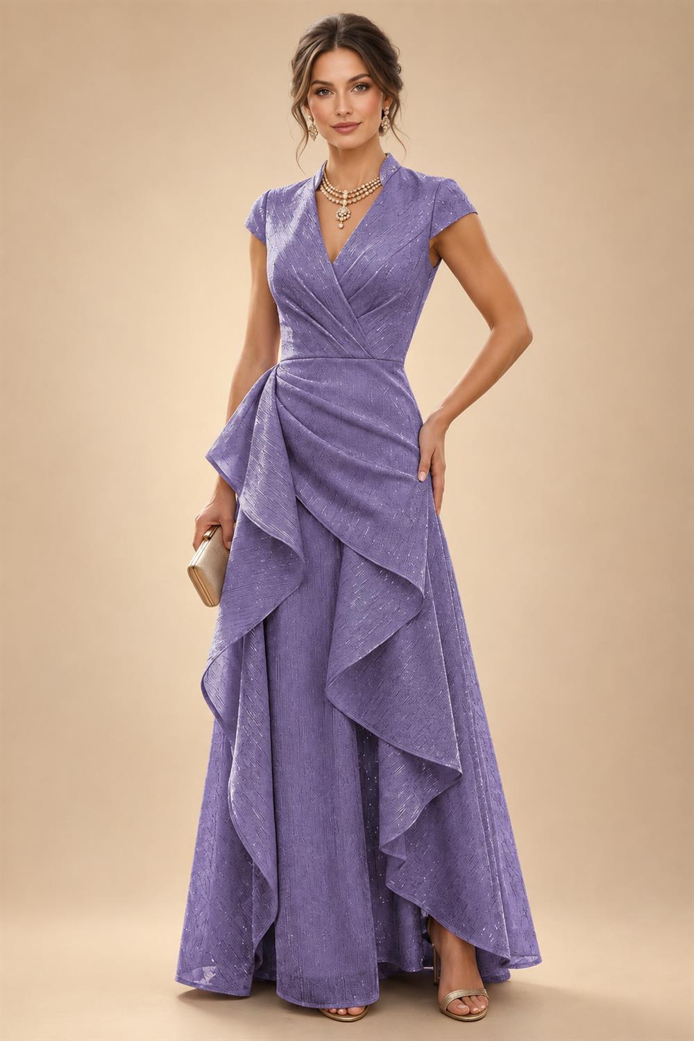 A-Line/Princess V-Neck Floor-Length Mother of the Bride & Groom Dresses with Ruffles & Ruched Waist (SHI22501284)