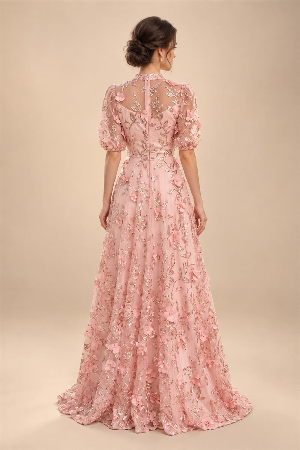 Sequin Floral A-Line/Princess V-Neck Floor-Length Mother of the Bride & Groom Dresses with 3D Flowers & Pleats (SHI22501348)