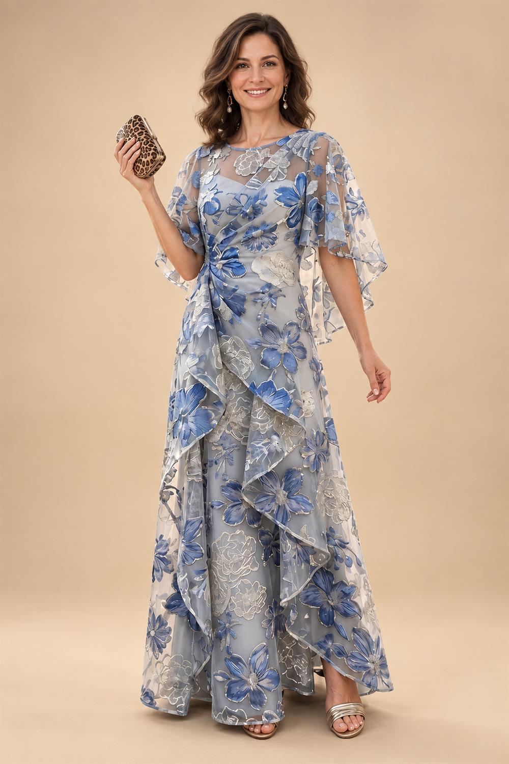 Jacquard A-Line/Princess Scoop Neck Floor-Length Mother of the Bride & Groom Dresses with Ruffles & Ruched Waist (SHI22501201)