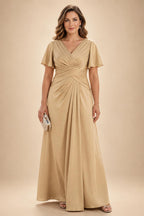 A-Line Chiffon 3/4 Flutter Sleeves Mother of the Bride & Groom Dresses with Beaded Lace Embroidered Bodice (SHI22500645)