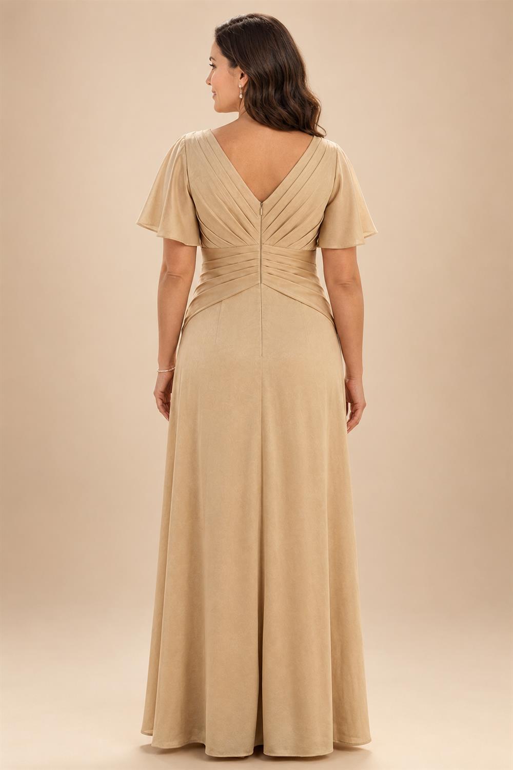A-Line Chiffon 3/4 Flutter Sleeves Mother of the Bride & Groom Dresses with Beaded Lace Embroidered Bodice (SHI22500645)