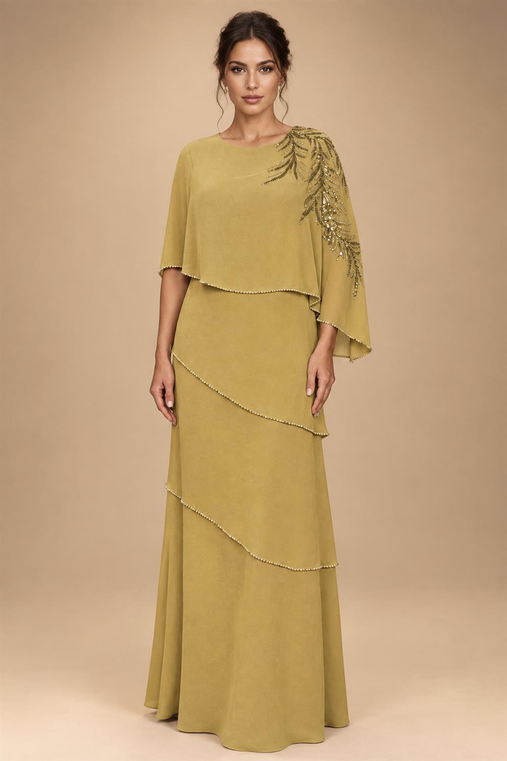 Chiffon A-Line/Princess Scoop Neck Floor-Length Mother of the Bride & Groom Dresses with Tiered Layers (SHI22501536)
