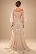 A-Line/Princess Off Shoulder Chiffon Floor-Length Mother of the Bride & Groom Dresses with Lace Appliques & Pleats (SHI22501566)