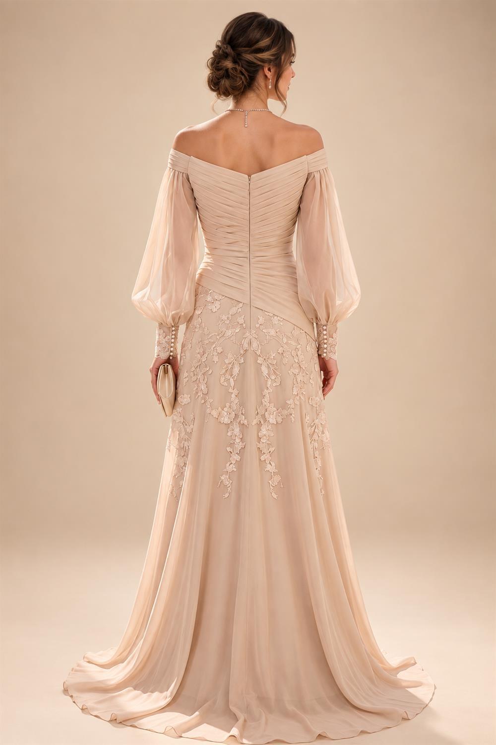 A-Line/Princess V-Neck Chiffon Maxi Mother of the Bride & Groom Dresses with Feather Trim & Pleats (SHI22501651)