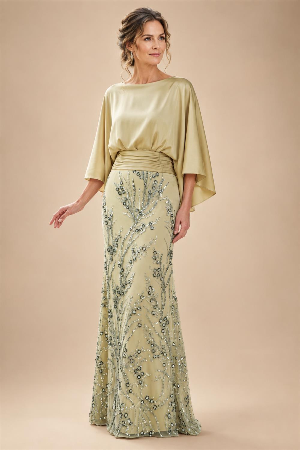 Satin A Line Round Neck Ruched Pleats Mother of the Bride & Groom Dresses (SHI22500952)
